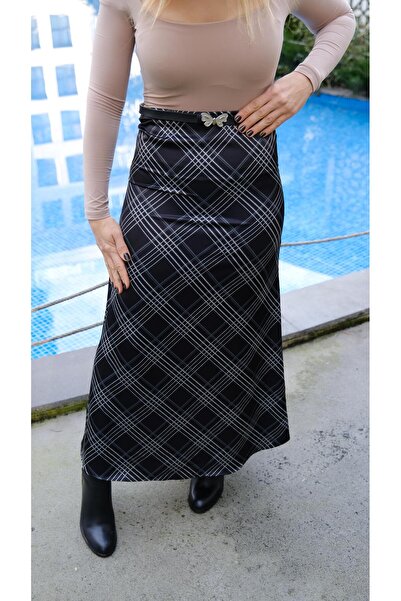 SERENCEE SATEN KARE ÇİZGİLİ ETEK