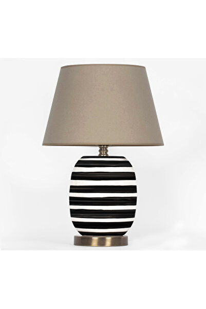 MOENAStudio Siyah Beyaz Çizgili MADRID Seramik Abajur – Bej Başlık