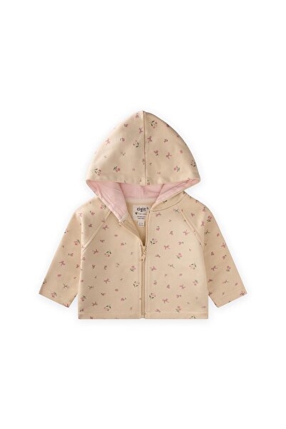 Cigit Heavy Fabric Patterned Hooded Cardigan 1-8 Years Soft Yellow