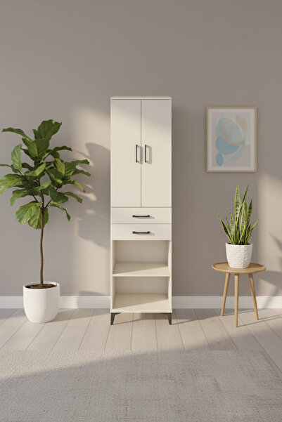 EnTrendMobilya Silva Dolap 4 Raflı 2 Çekmeceli 2 Kapaklı 60x30x221 Aytaşı