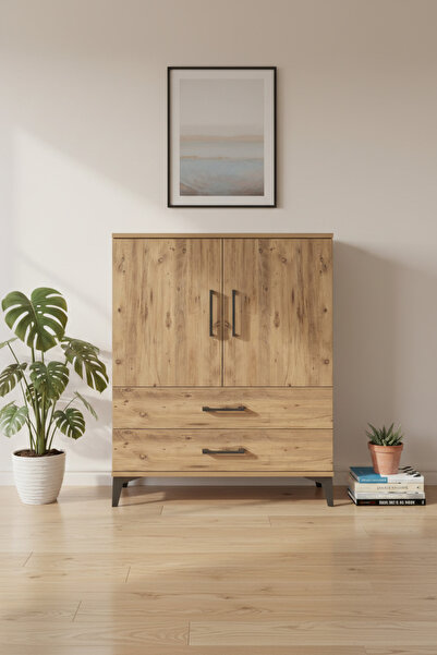 EnTrendMobilya Silva Şifonyer: 2 Raflı, 2 Çekmeceli, 2 Kapaklı Çam Şifonyer