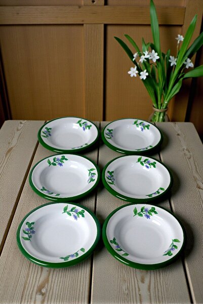 İnci Emaye 6 Piece 14cm Enamel Plate Set, Breakfast Plate, Jam Bowl, Olive Pl...