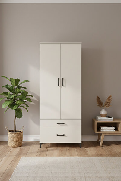 EnTrendMobilya Silva 4 Raflı 2 Çekmeceli Dolap - Aytaşı Beyazı - 88x30x221cm