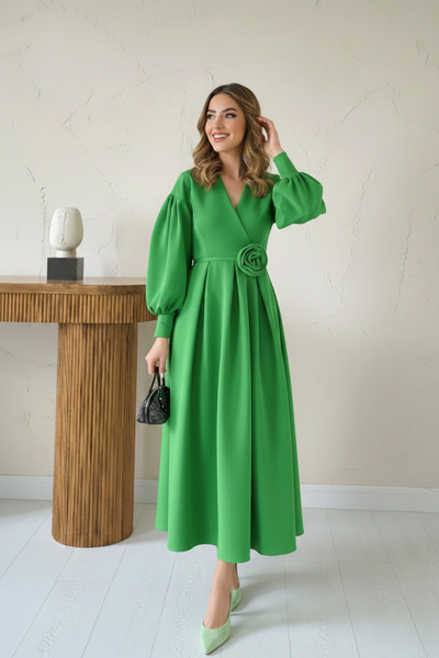 İntive Lingerie Women's Rose Detail Balloon Sleeve Double-Breasted Neckline P...