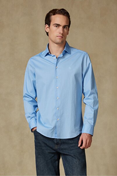 Abbate Piero Gabardin Cotton Comfort Fit Light Blue Classic Collar Men's Stra...