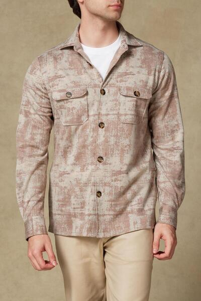 Abbate Legend Knitted Fabric Viscose Blend Overshirt Fit Beige Classic Collar...