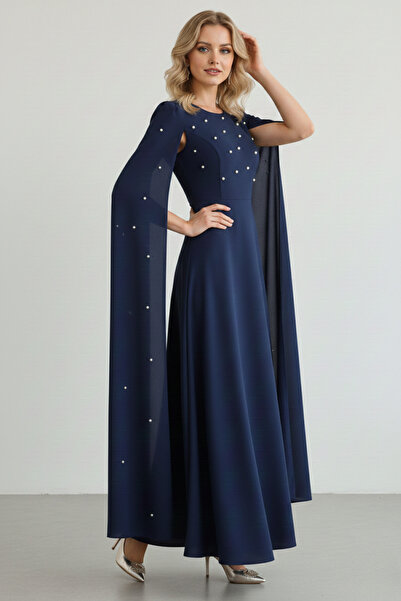 İntive Lingerie Women Cape Sleeves Pearl Detail Waist Belted Round Neck Crepe...