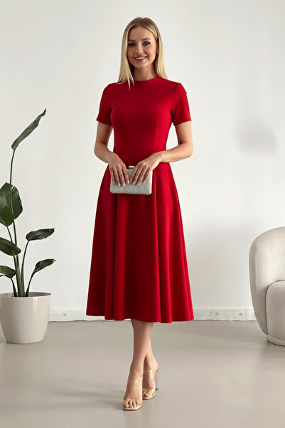 İntive Lingerie Women's Short Sleeve Pocket Long Crepe Fabric Dress