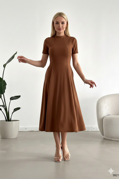 KHİ-ZAİ Women's Short Sleeve Pocket Long Crepe Fabric Dress