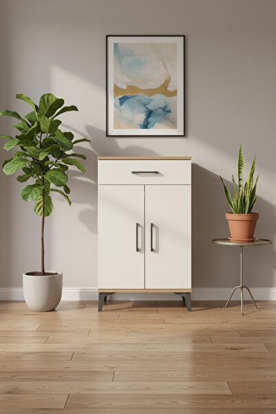 EnTrendMobilya Silva Komodin 2 Raflı Tek Çekmeceli Çam-Aytaşı 60x30x96