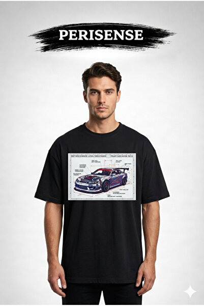 PERISENSE Tricou unisex oversize din bumbac pieptănat premium, cu imprimeu cu...