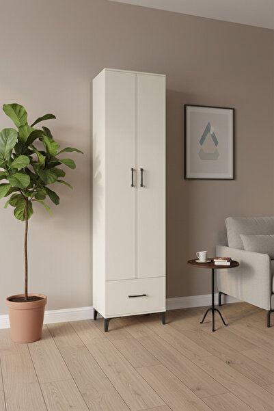 EnTrendMobilya Silva Aytaşı Dolap: 5 Raflı, Çekmeceli, 2 Kapaklı - 60x30x243 cm