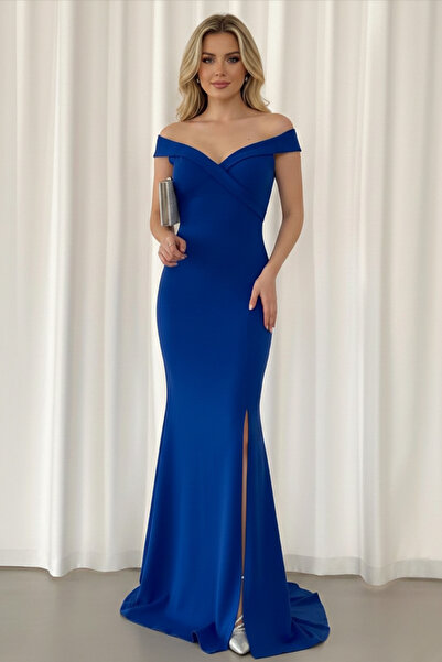 İntive Lingerie Women's Boat Neck Imported Crepe Fabric Evening Dress