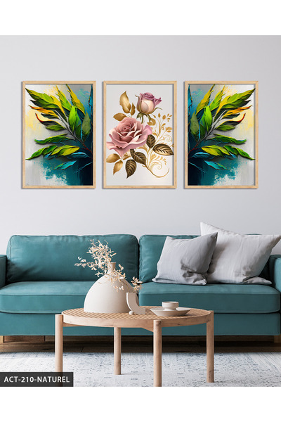 Evinemoda Ροζ τριαντάφυλλα και φύλλα 3 τεμαχίων με ξύλινο πλαίσιο ACT