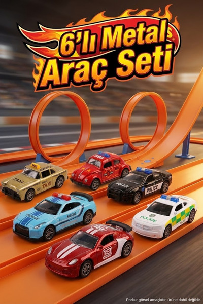 craftivio 6'lı Metal Çek Bırak Oyuncak Araba Seti - Dayanıklı Diecast Gövde -...