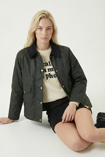 Lovelyİstanbul Mumlu Görünümlü Kontrast Detaylı Ceket LBY0037 HAKİ