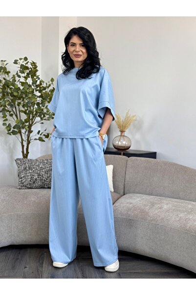 RAMONA BADESCU EXCLUSIVE Casual blue set with oversized blouse and wide pants