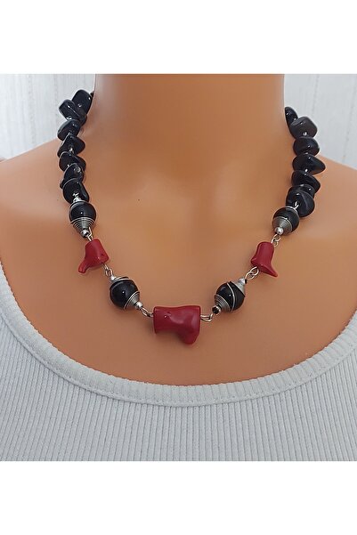 Nej Agate-Coral Natural Stone Necklace