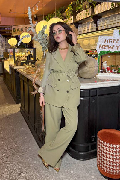 Potenza Women's Double Blazer Jacket Pants Suit Accessory and Button Detailed...