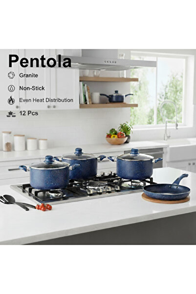 Pentola 12Pcs Granite Nonstick Cookware Set, Blue