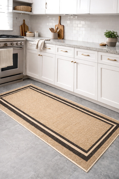 Decomia Home Dijital Kaymaz Yıkanabilir Sisal Görünümlü Mutfak Halısı Salon H...