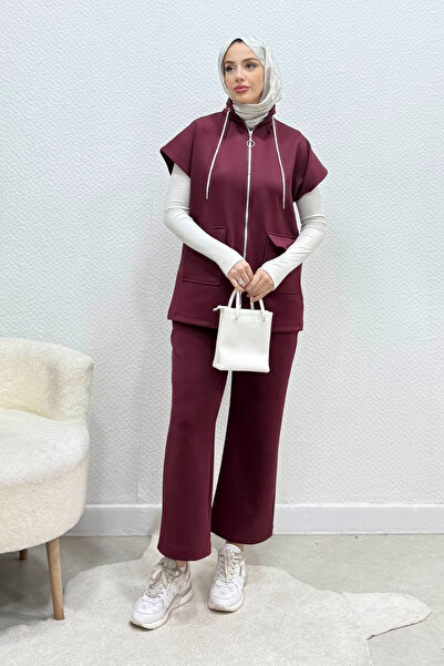 Tesettür Diyarı Costum de scuba Sani cu vestă cu fermoar - Roșu Claret