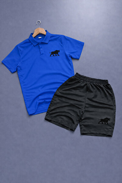 NOFLEN Polo Yaka Boğa Printed 2-Piece Shorts Set