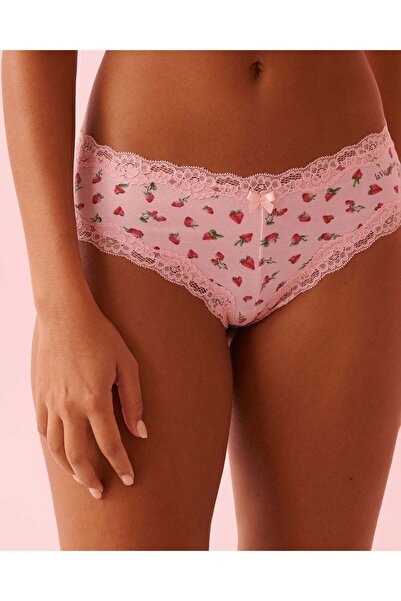 La Vie en Rose سروال داخلي قصير من القطن والدانتيل