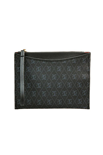 Zeyne Zyn05 Μαύρη γυναικεία τσάντα clutch με στάμπα, κομψή τσάντα χειρός