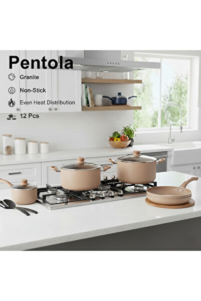 Pentola 12Pcs Granite Nonstick Cookware Set, Brown
