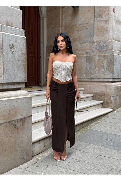 NEW JOURNAL Γυναικεία φούστα μάξι Bitter Brown Με σούρες YEL221701