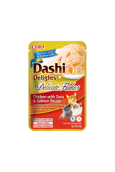 Inaba رقائق دجاج داشي ديلايت الرقيقة مع التونة والسلمون، 40 غرام، عبوة من 6 قطع