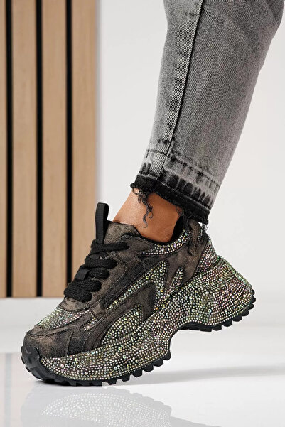 Zaira Adidasi dama negri din material textil Evelin #24087 - 40