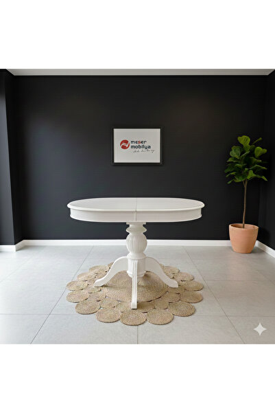 Meser Mobilya PERA BABA AYAK OVAL AÇILIR BEYAZ MDF MUTFAK MASASI 80X120+30