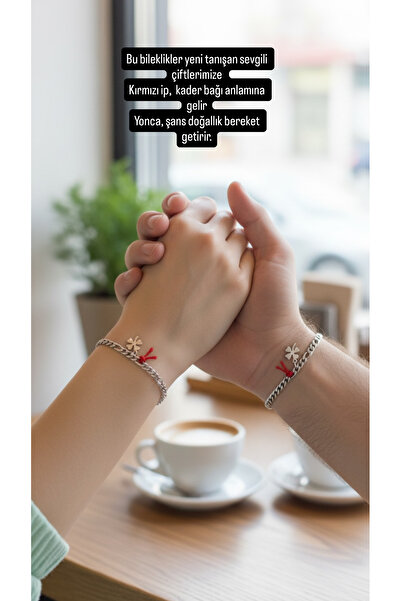 derokas 316 L Women's Men's Couple Steel Bracelet with Red String Clover Char...