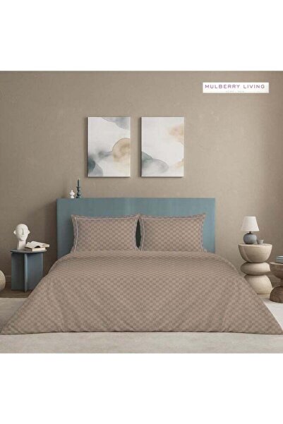 MULBERRY LIVING 100% Cotton -300 TC Urban Grid King Size Duvet Cover - Mocha