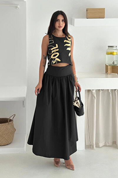 AsprinFashion طقم فاراك مطبوع مكون من بلوزة وتنورة من قماش بابير تاتش