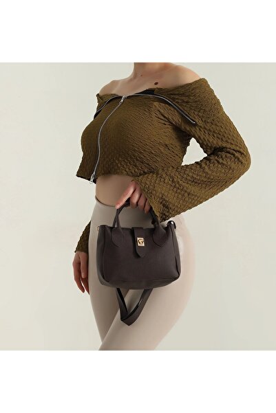 EZZY BLİSS Ezzybliss Women's Bitter Brown Zippered Handbag with Shoulder Strap