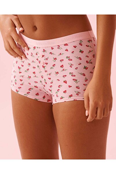 La Vie en Rose سروال داخلي قصير عالي الخصر من القطن مع شريط مطاطي يحمل شعار ا...