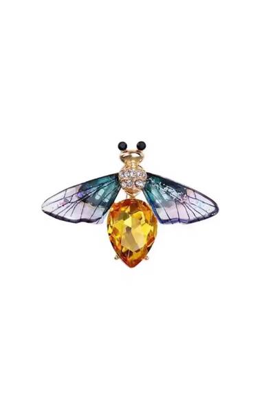 ESJ Kristal Taş Arı Kadın Broş Ebat: 3,3*4,6 cm E692