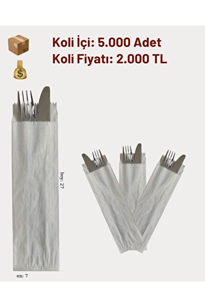 lara buklet LARA COLLECTION 7x27 cm Baskısız Beyaz Kağıt Çatal Bıçak Kılıfı -...