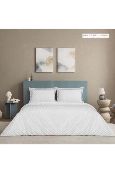 MULBERRY LIVING 100% Cotton -300 TC Urban Grid King Size Duvet Cover - White
