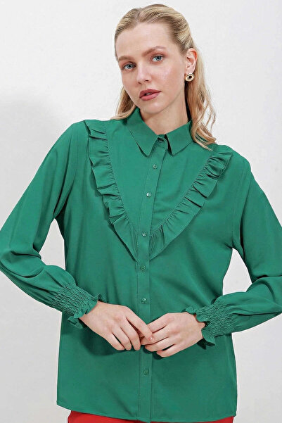 hazelin Women's Emerald Ruffle Detailed Long Sleeve Stylish Shirt Hzl25W-Bd12...