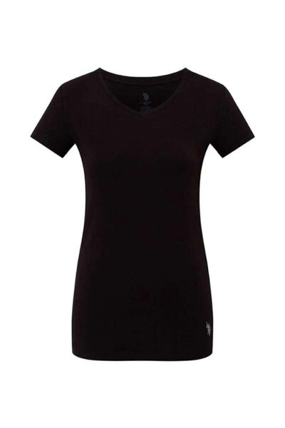 U.S. Polo Assn. Γυναικείο μπλουζάκι με κοντό μανίκι με λαιμόκοψη σε μαύρο χρώ...