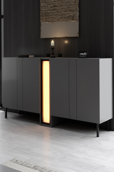 Modatte NOVA KONSOL LED IŞIKLI METAL AYAKLI MODERN TASARIM ANTRASİT TV SEHPASI