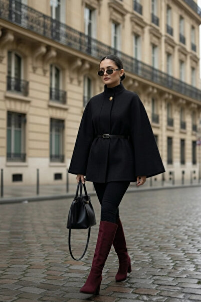 PASTELASTORE Златисто пончо с качулка от изкуствена кожа с детайли 6100