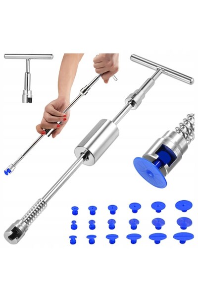 OEM Body Dent Removal Tool Set, 18 Adapters, Silver/Black, 49x12cm