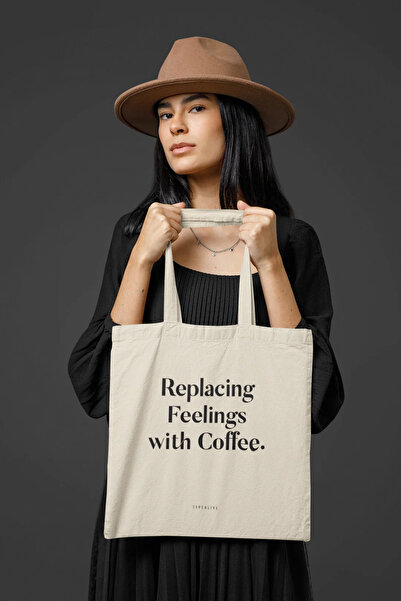 OEM Tote Bag, premium cotton, original illustration, text Replacing Feelings