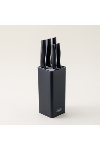 Alberto 6 piece stainless steel and black wood knife block set