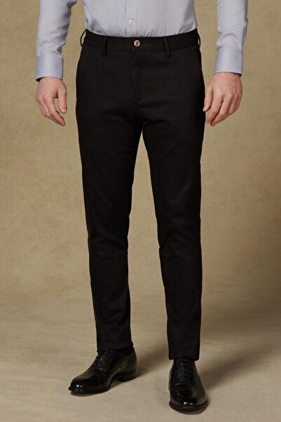 Abbate بنطلون رجالي أسود عصري من قماش البوبلين المرن المخلوط بالقطن
